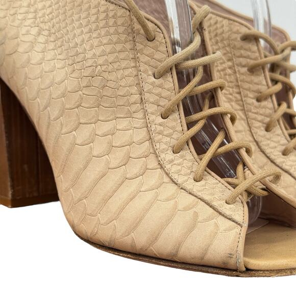 Kate Spade Inella Bootie Heel Women’s 8 Beige Lace Up Peep Toe Snakeskin Leather - Picture 2 of 12